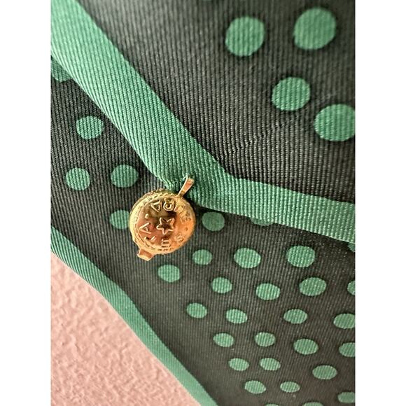 Vintage Pura Seta Rectangle Scarf Pointed End Green Dot Pattern Lightweight Silk - Picture 8 of 9